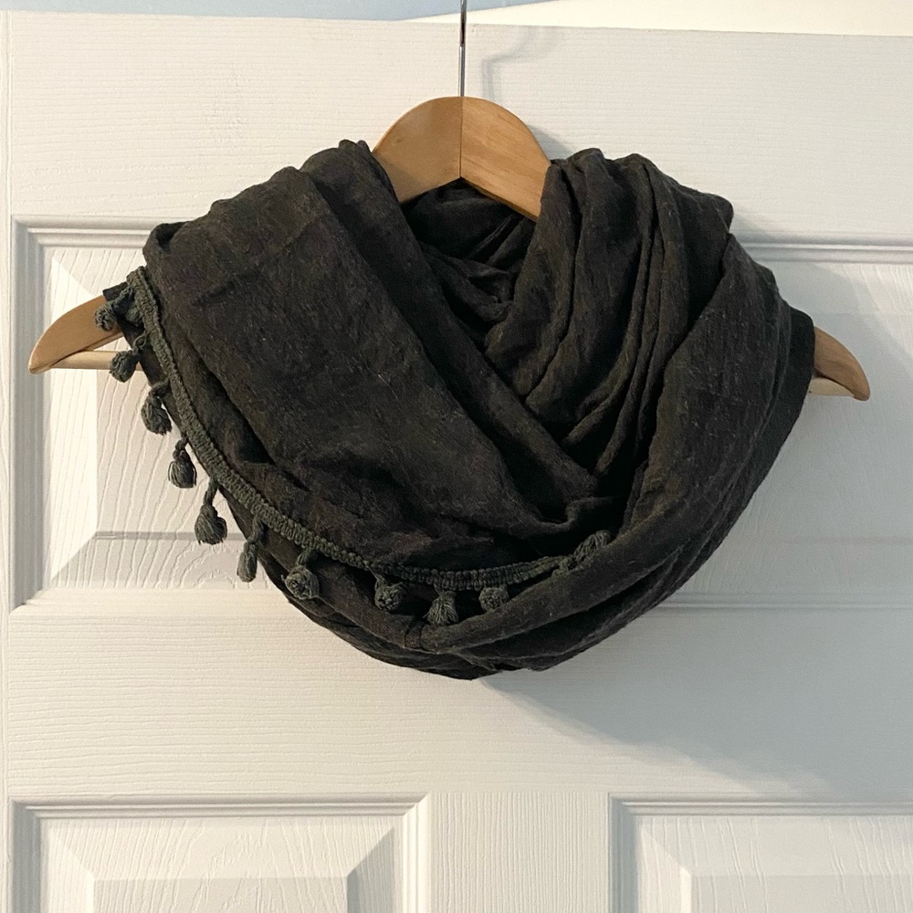 Anthropologie Gray Tassel Infinity Scarf